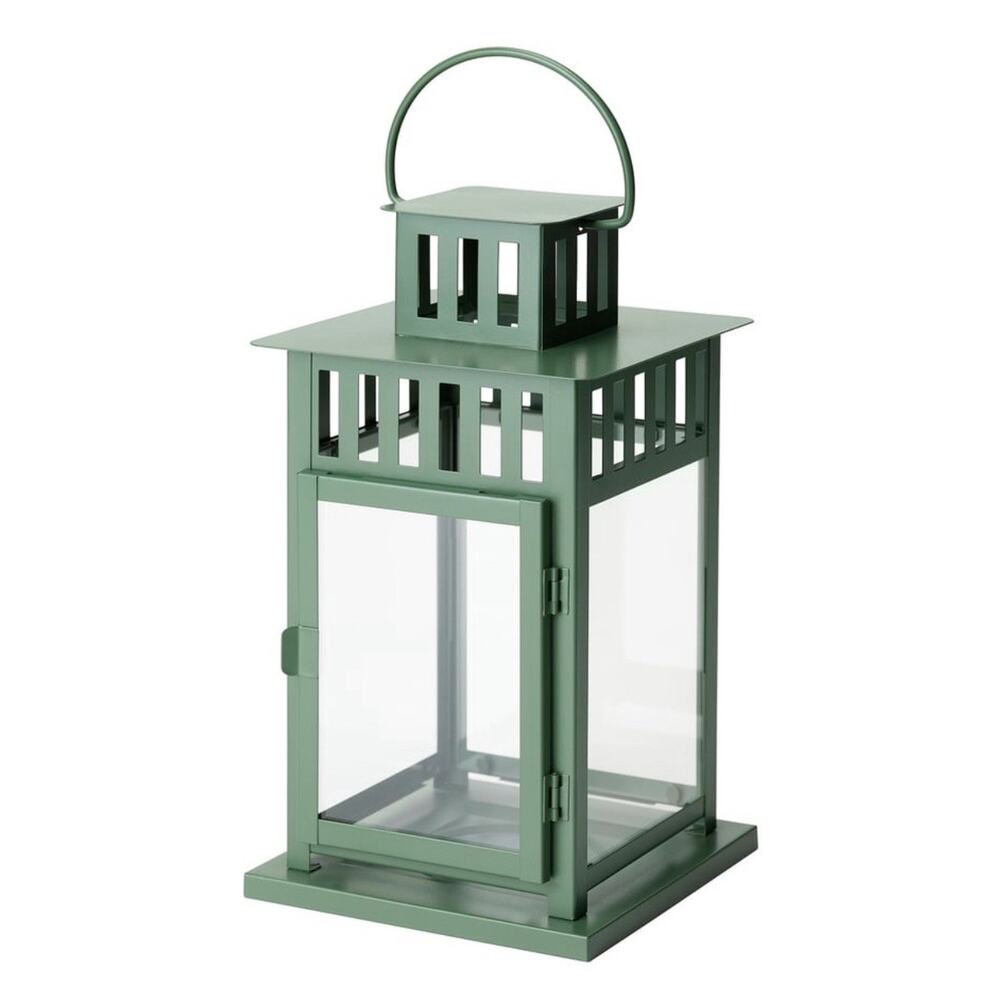 IKEA BORRBY Lantern For Pillar Candle, In/Out, Green, 11" (005.630.71) NEW